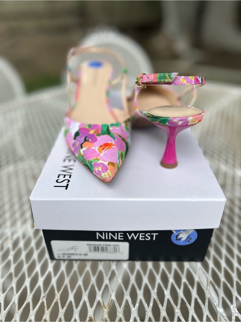 Nine West Pink Floral Pointed Slingback Heels